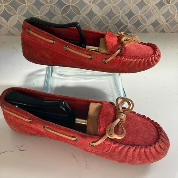 Lucky Brand Abelle 2 Wmns 8 M Suede Red Orange Moccasin Driving Loafer Boat Shoe - Picture 3 of 16